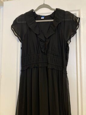 Old Navy Black Ruffled Lined Cap Sleeve V Neck Sun Dress Size Large - Worn Once